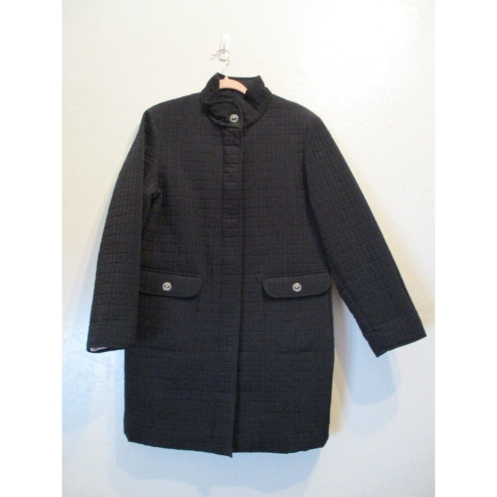 Anne Klein Womens Sz L Quilted Long Coat Dress Jacket Black Mock Neck Lined